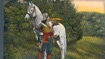 Trumpeter card with white horse *ca. 1910