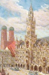 München neues Rathaus Künstlerkarte sig. Richard Wagner, * ca. 1922