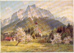 Wetterstein mit Obergrainau Künstlerkarte Yos *ca. 1940