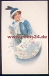Woman with umbrella artist card sig. USABA * approx. 1920