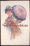 Woman with umbrella artist card USABA *ca. 1920