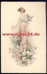 Woman with Flowers, artist card M. M. Vienne No. 398 M. Munk ca.1920