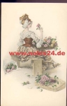 Woman with roses artist card M.M. Vienne sig. M. Munk No. 577, ca.1920