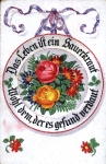 Rose in yellow and red with other flowers arranged as a medal, o 3.4.1918