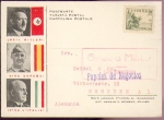 Propaganda Adolf Hitler and Franco Mousolini, military censorship stamp Spain