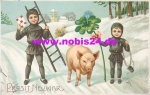 Schornsteinfeger mit Schwein Prägekarte, o 1.1.1914