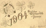 New year 1904, lucky horseshoe, clover leaf, stamped card