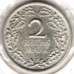 2 Mark 1925 F Weimar Republic Silver Coin