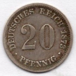 20 Pfennig 1873 F Imperial Silver Coin