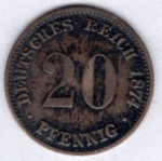 20 Pfennig 1874 C Imperial Silver Coin