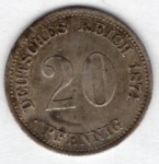 20 Pfennig 1874 F Imperial Silver Coin