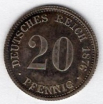 20 Pfennig 1875 B Imperial Silver Coin