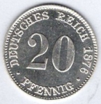 20 Pfennig 1875 B Imperial Silver Coin