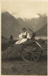 Agriculture, woman with a dog on a wagon, real photo, * around 1920