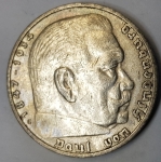 Jager 0360 - 5 Reichsmark 1935 G Hindenburg silver coin