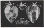Heart woman with letter and couple at the door, pigeons 02/03/1917