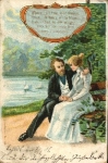 Kiss couple on bench Saying of Fallersleben o 9.2.1901