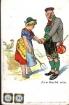 Husband says goodbye to Mrs. Huhn artist card * ca. 1900