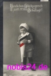 First class greetings card boy with candy bag o 11.4.1916