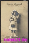 First class girl with sugar bag satchel greeting card o 1913