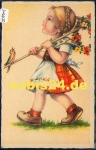 Girl with bird artist card *ca. 1930