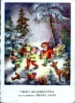 Zwerge mit Eichhörnchen, Rehkitz, Schlitten, gebr. ca. 1950