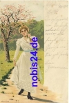 Woman in a white dress artist card Mailick o 1900