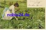 Woman on meadow artist card Mailick o 1902