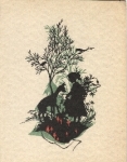 girl, deer, birds, silhouette card, used 11/20/1968