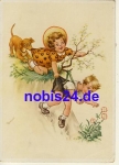 Dachshund with children artist card *ca.1950