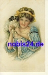 Girl dog artist card * around 1910