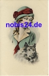 Lady with dog and dog artist card *ca.1910