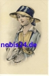 Lady with greyhound and hat artist card *ca.1910