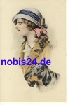 Lady with hat and dog artist card *ca.1910