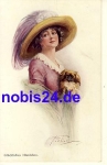 Lady with hat and dog artist card *ca.1910