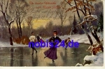 Neujahr  Eislaufen Künstlerkarte o 1909