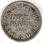 3 Mark 1924 A Weimar Republic Silver Coin