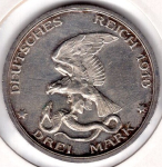 3 Mark Prussia 1913 Centenary of the Wars of Liberation Silver Coin