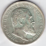 3 Mark Wuerttemberg 1908 Wilhelm II Silver Coin