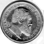 3 Mark Wuerttemberg 1909 Wilhelm II Silver Coin