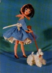 Poodle is kept on a leash by a doll, gebr. circa 1960