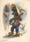 Poodle plays guitar in the moonlight Dog artist card Wegener o 18.7.1961