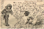 St. Bernard dog with boy, embossed card, o 3.7.1901