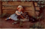 Girl with dachshunds at the Fressnapf artist card * approx. 1920