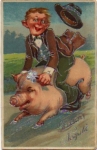 Man riding a pig, * approx. 1920