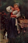 Cat with kissing couple, * approx. 1920