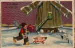 Pig with child windmill, New Year card, gebr. circa 1920