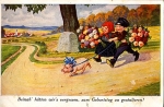 Children with bouquet of flowers with pig on leash. circa 1930