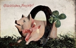 Pig through horseshoe shamrock, New Year card o 1.1.1906
