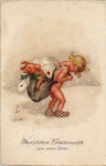 Naked child with backpack and pig, o 1933